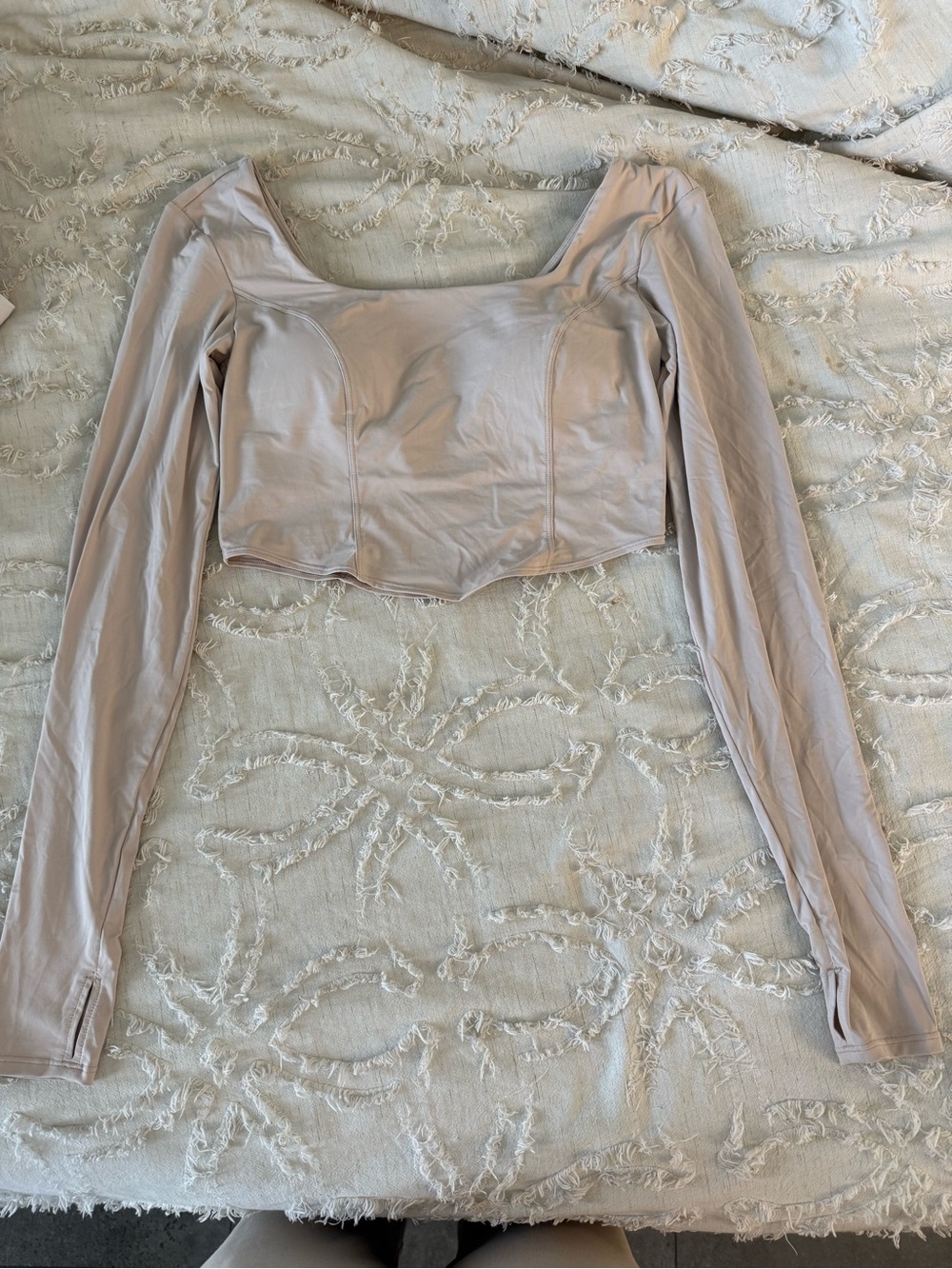 JoyLab Long-Sleeve Square Neck Crop Top in Light Taupe